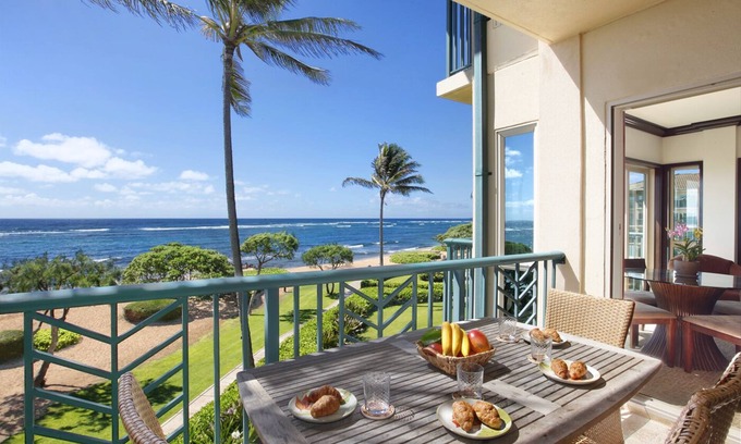 Wailua Condo | A306 - On the Water! 2 Bedroom Oceanfront Suite with AC Steps to Beach & Pool!