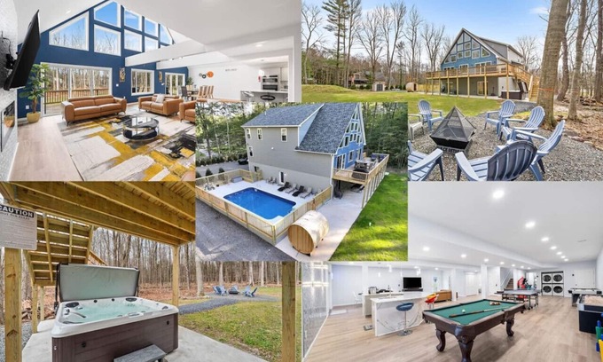 Pocono Lake House | Big Villa/4 Masters/6Bd 7Ba/Heated Pool/Hot Tub/Sauna/Big Game Room