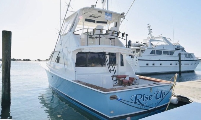 Morehead City Boat Rental | Boat with all the amenities: pool, hot tub, gym, beach, & wild horses