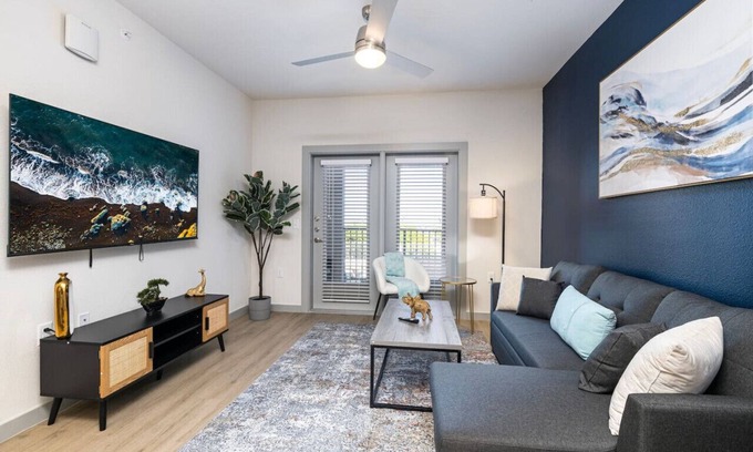 Lewisville Apartment | Chic 1BR Getaway w/Pool, Gym & Work-Ready Space