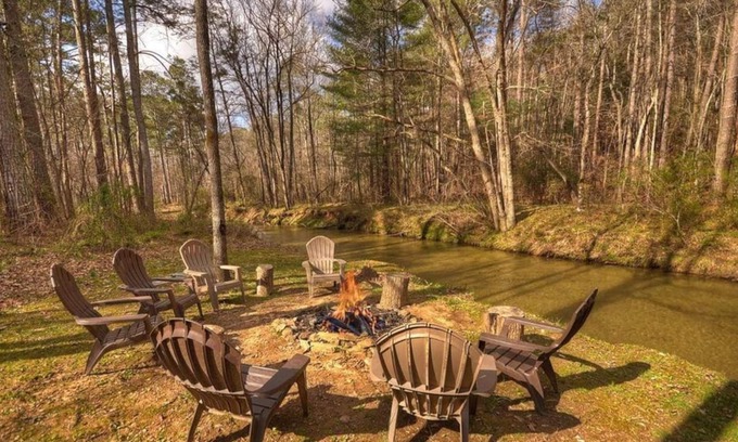 Ellijay Cabin | Clear Creek Sits on the Creek, Hot Tub, Fire Pit and Pool Table!
