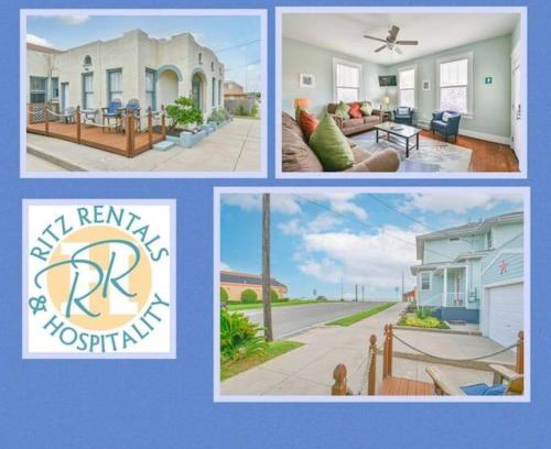 San Jacinto House | Coastal Blue Beach House with 3 Bedrooms and Just off the Seawall