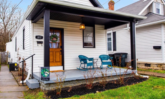 New Albany House | Dog-friendly 1920s charmer with bohemian finishes, firepit, central air, and W/D