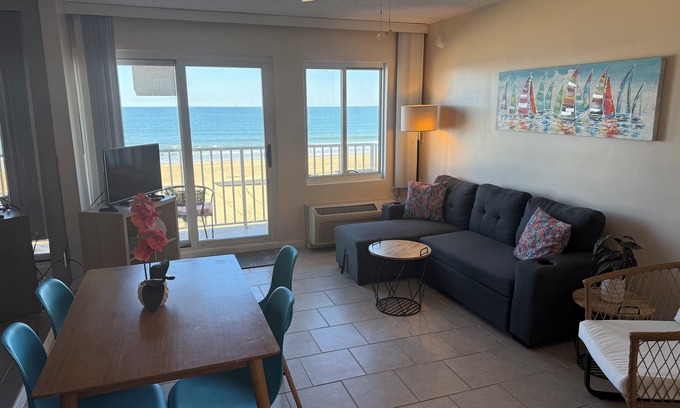 Dam Neck Apartment | Dolphin Beach condo with indoor pool, ocean views, steps to the beach
