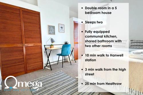 Hanwell Apartment | Double Room with a shared Kitchen and bathroom in a 5-Bedroom House at Hanwell