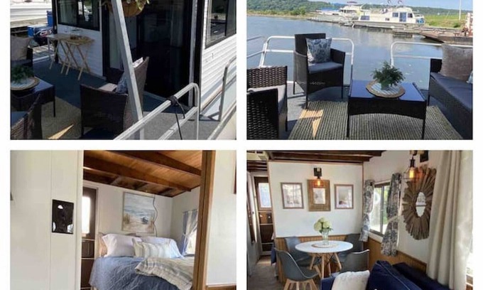 Sabula Boat Rental | "Driftwood" Cozy Houseboat on the Water for 2