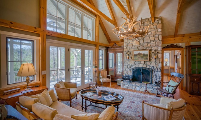 Mill Spring Cabin | Elegant Mountain Escape: 3BR with Fireplace & Views