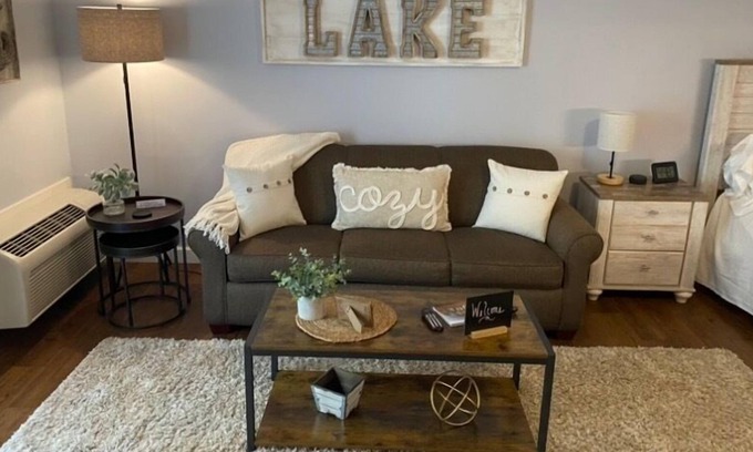 Elkhart Lake Villa | Elkhart Lake Wisconsin. One King Bed and Pullout Sofa Suite.