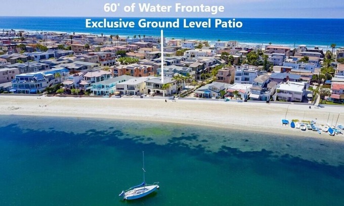 Central Mission Beach Villa | Exclusive 1,000sf Ground Level Waterfront Patio + AC