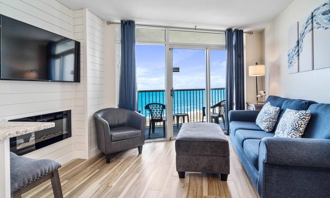 Arcadian Shores Apartment | Fireplace & Direct Ocean Views! Cozy Winter Deals!