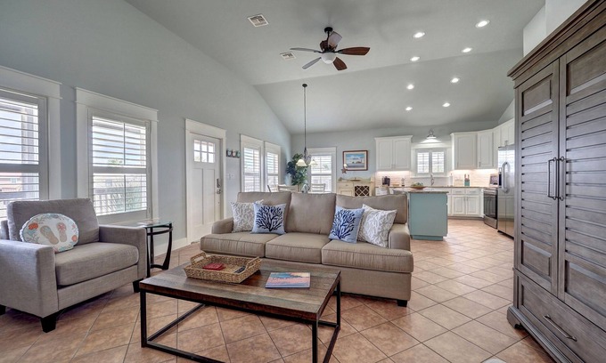 Leeward Sands House | Golf Cart friendly Coastal Oasis! Spacious, Near Beach, Fishing, Shops & Pool!
