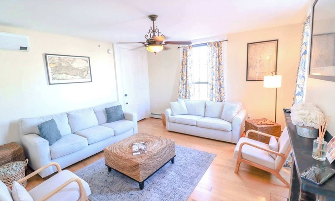 Pond Cove Condo | Historic Brick Corner Apartment, off street parking