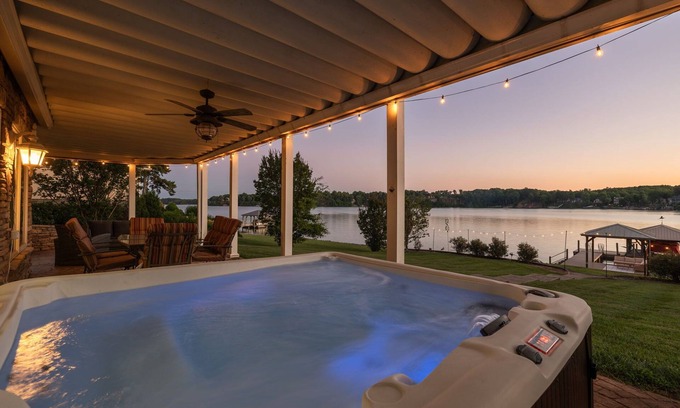 Barium Springs House | Lakefront w/private dock, hot tub, game room, boat house hangout