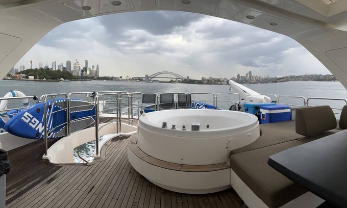 Sydney Boat Rental | Luxury Super Yacht sleeps 10 Berthed amongst restaurants and cafes.