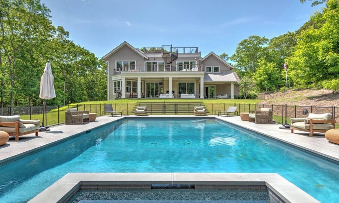 Amagansett North House | Modern-style home with heated private pool, open-floor plan, ample natural.
