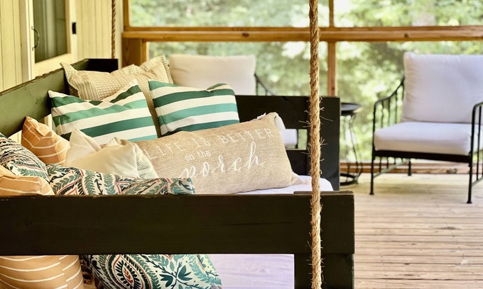 Morganton Cabin | NEW Cabin by Blue Ridge Lake, Swing Bed, Firepit, Double Porches