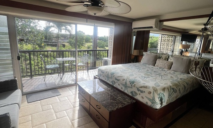 Poipu Apartment | Oceanview Poipu Studio Condo with Pool, Gardens, Steps from the Ocean!