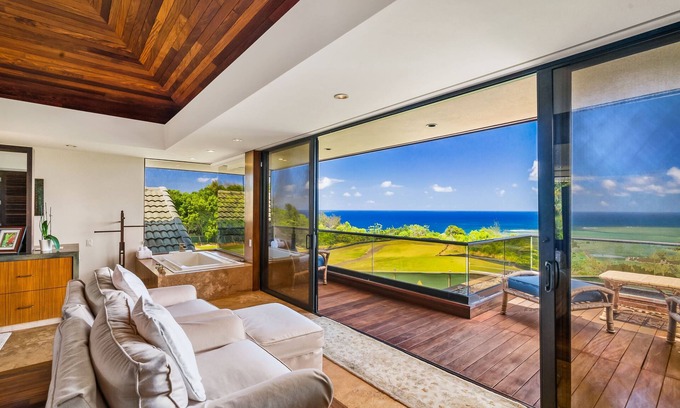 Kaiulani House | Panoramic views of Anini Beach w/pool & hot tub $15K/month