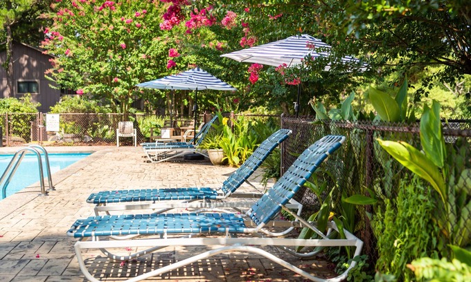 Mount Ida Apartment | Poolside Queen Cabana with two queen beds, full kitchen and pool access overlooking Lake Ouachita. by RedAwning