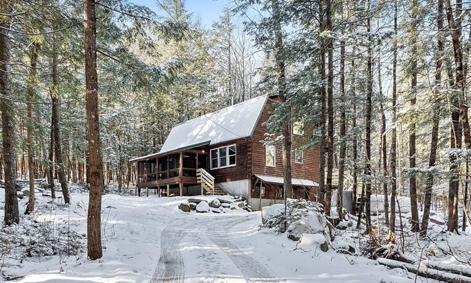 Bridgton Cabin | Private cabin on 3Acres with private hot tub! Lake access, Skiing, Snowmobiling!