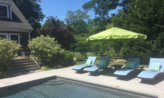 Shelter Island House | Private oasis with new baths and heated Gunite pool near Wades Beach