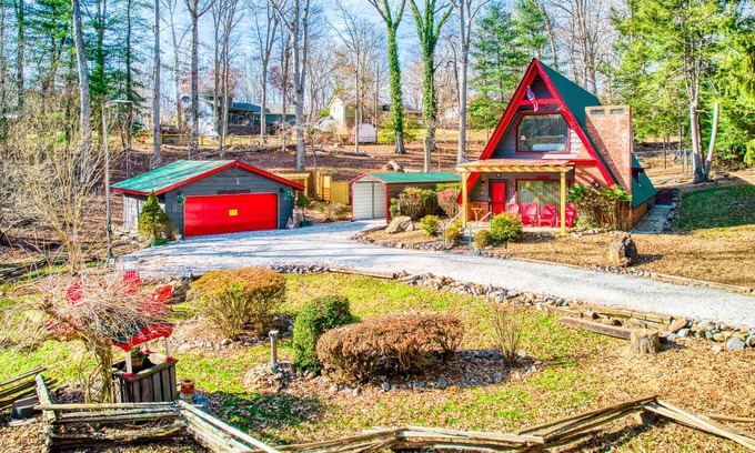 Bent Creek Ski Chalet | Recently updated rustic A-frame with hot tub, dazzling outdoor views, & firepit