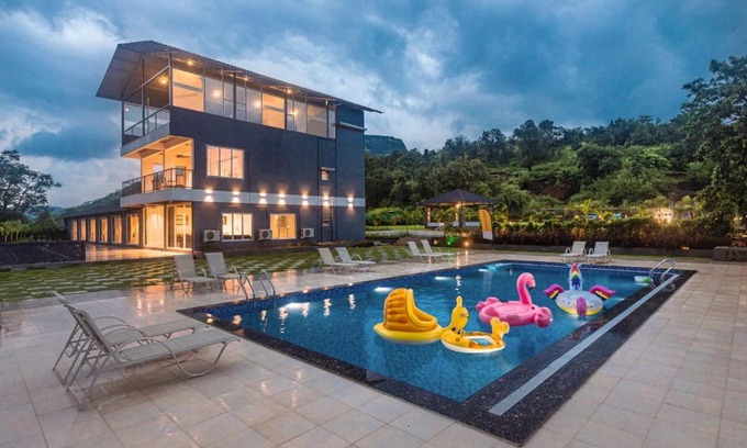 Khalapur Villa | SaffronStays Sundowner by the Lake, Karjat - party-perfect pool villa with rain dance and cricket turf