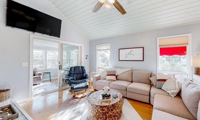 Sandpiper Pines House | Sandpiper Village home with private beach, fireplace, balcony, & washer/dryer