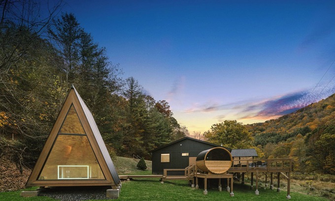 Lansing Cabin | Scandi Cabin on 105 acres: Views/Hot Tub/Sauna/EV, PWR+WTR