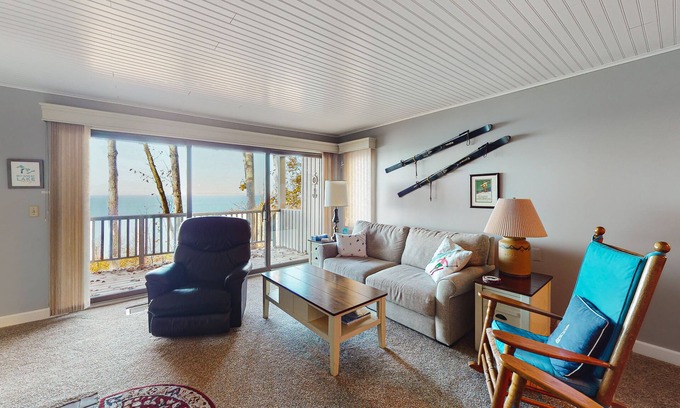 Maple City Condo | Tasteful Glen Arbor condo with beautiful Lake Michigan views, deck & fireplaces