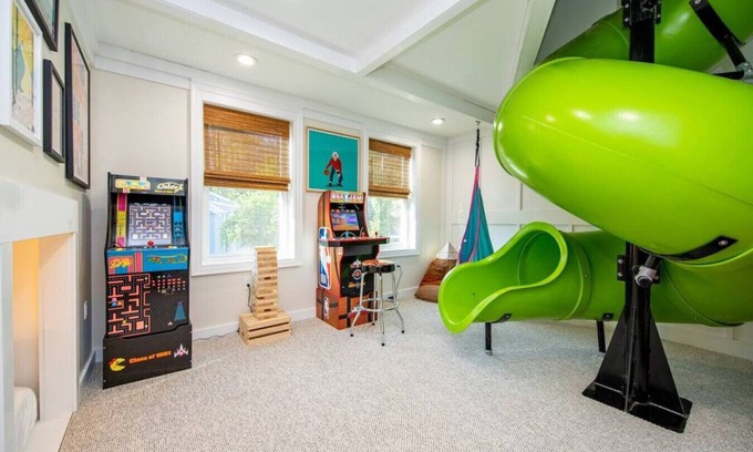 Mount Pocono House | The Green Monster: Indoor Slide, Bar, Spa, Firepit
