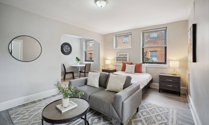 Germantown Apartment | This is a studio apartment with a separate kitchen nook, and a small living nook with a loveseat
