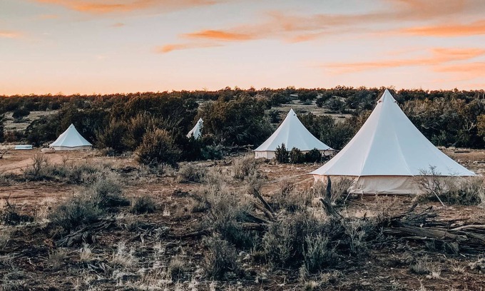 Valle House | Triple Tent w/ Shared Bathroom - Find us among the juniper trees and open sky.