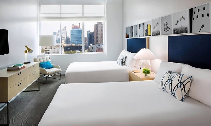 Hell's Kitchen Hotel | Two Queen Deluxe Room at Ink 48 Hotel, Pets Allowed, Close to Rockefeller Center