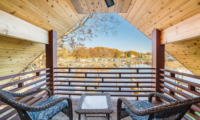 South Haven Cottage | Unwind in Riverfront Comfort — Hot Tub, Fire Pit, Boat Slip, Kayaks