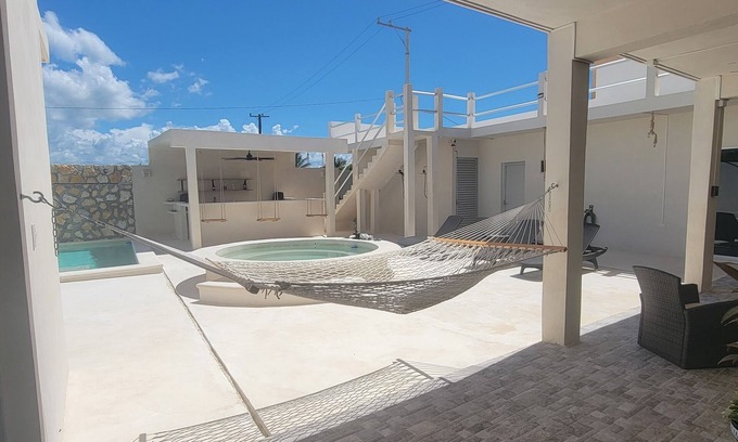 Chelem House | Vacation Oasis 90 sec to beach, with pool, sitting pool, BBQ area & outdoor Bar