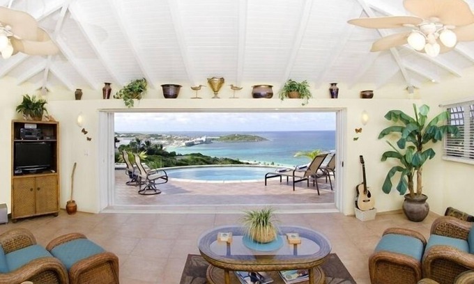 Dawn Beach Estates Villa | Villa Beach Daze, Spectacular View of Oyster Pond Marina from the Pool Deck !