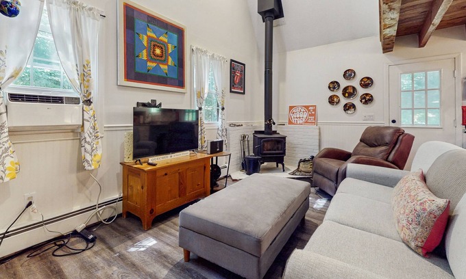 West Hartford Condo | Walk-to-village end-unit condo, mountain views, large deck, woodstove, bbq, a/c