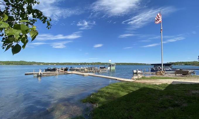 Barbeau RV Rental | Waterfront RV site A Full Hook-up with Dock
