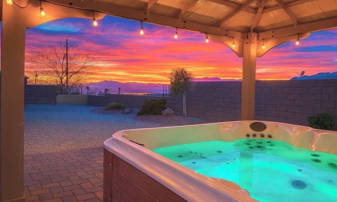 Lake Havasu City Villa | Wknd@Bernies Beautiful Sunset-Water Views, Prvt Heated Hot Tub, Large Game Room!