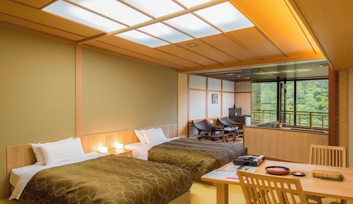 Japanese style twin bed room with open air bath, Non-Smoking