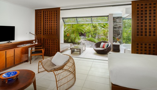 Room, 2 Double Beds, Pool Access, Garden View