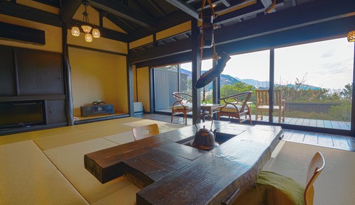 Twin Room with Tatami Area and Open-Air Hot Spring Bath, Sea View [KABURA], Non Smoking