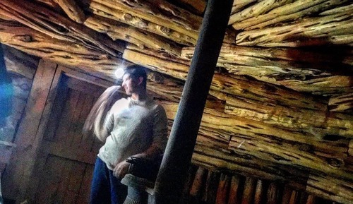 Traditional Earth and Log Navajo Hogan