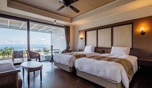 Ocean View Lanai Jr Suite with Open-air Bath, Halfboard with Japanese Dinner, Non Smoking