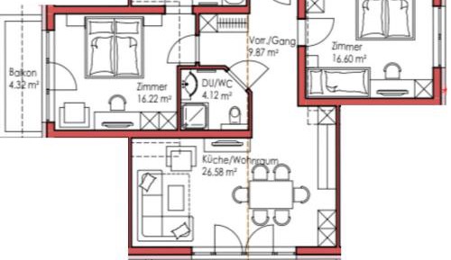 Two-Bedroom Apartment with Mountain View