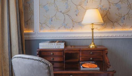 Deluxe City View with king bed, marble bathroom and wooden floor