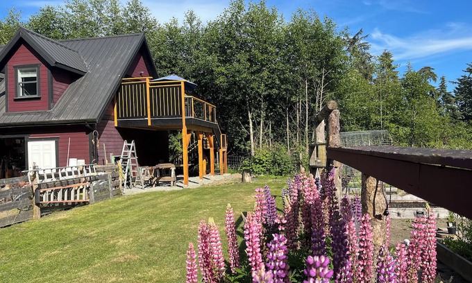 Juan de Fuca Electoral Area Cottage | Modern ocean view suite with large private deck, located on a small hobby farm.